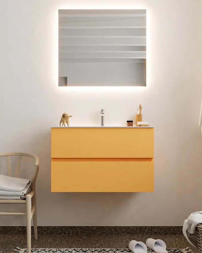 Mondiaz Vica 80cm badmeubel ocher 2 lades wastafel Cloud midden met 1 kraangat