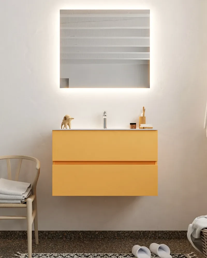 Mondiaz Vica 80cm badmeubel ocher 2 lades wastafel Cloud midden met 1 kraangat