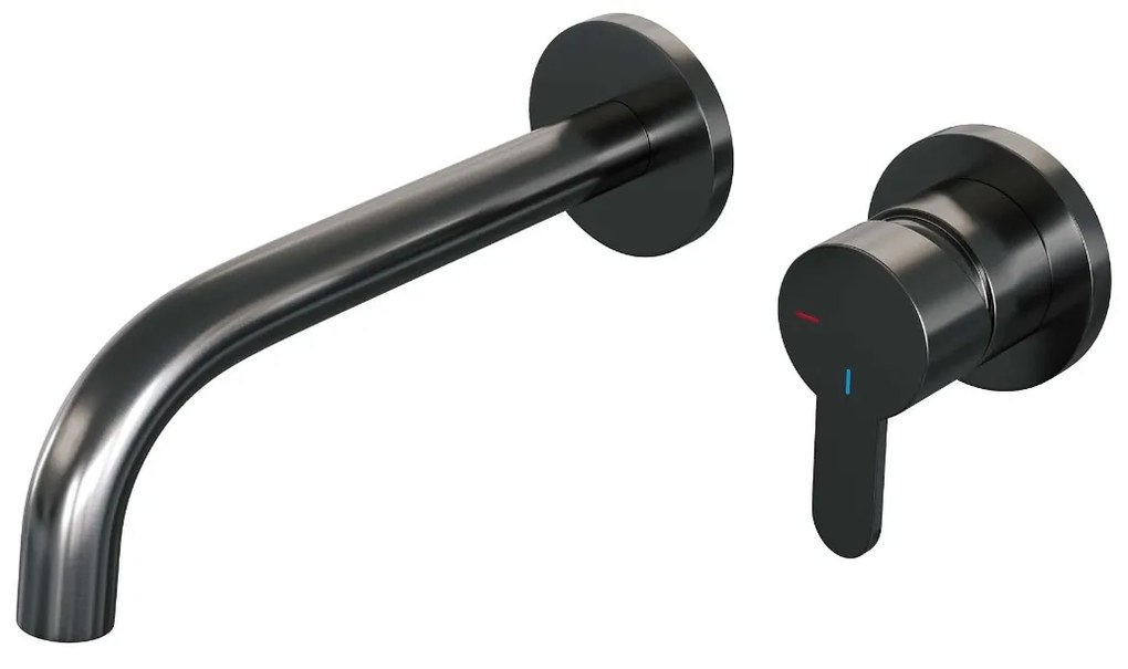 Brauer Gunmetal Edition ColdStart wastafelkraan inbouw gebogen uitloop en rozetten model D1 gunmetal geborsteld PVD