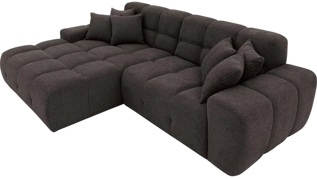Goossens Excellent Bank Kubus - 40 X 40 Cm Stiksel donkerbruin, stof, 1,5-zits, modern design met chaise longue links