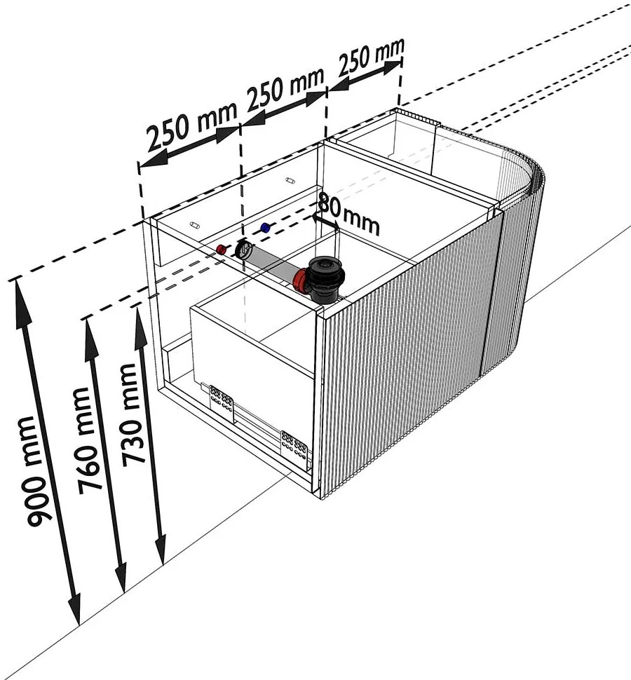Mondiaz Kurve 75cm badmeubel ronding rechts oak met 1 lade en deur en wastafel grunne kraangat links