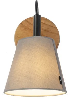 Stoffen Landelijke wandlamp hout met grijs - Cupy Landelijk E14 rond Binnenverlichting Lamp