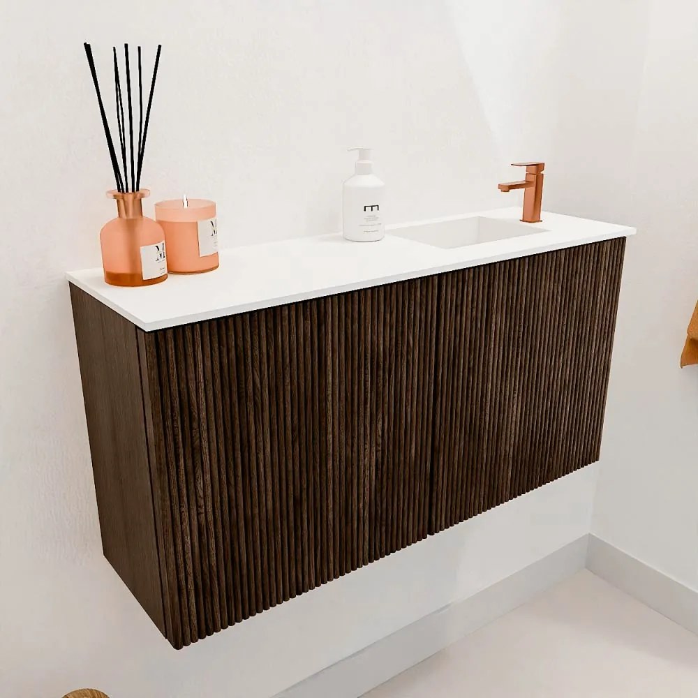 Mondiaz Joya 80cm toiletmeubel walnut met wastafel faye rechts 1 kraangat talc