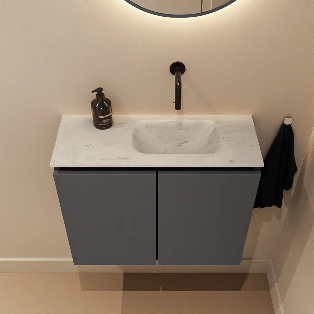 Mondiaz Ture DLux toiletmeubel 60cm dark grey met wastafel opalo rechts zonder kraangat