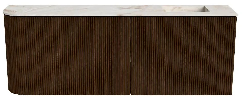 Mondiaz Joya DLux 110cm toiletmeubel ronding links walnut met wastafel faye rechts 1 kraangat frappe