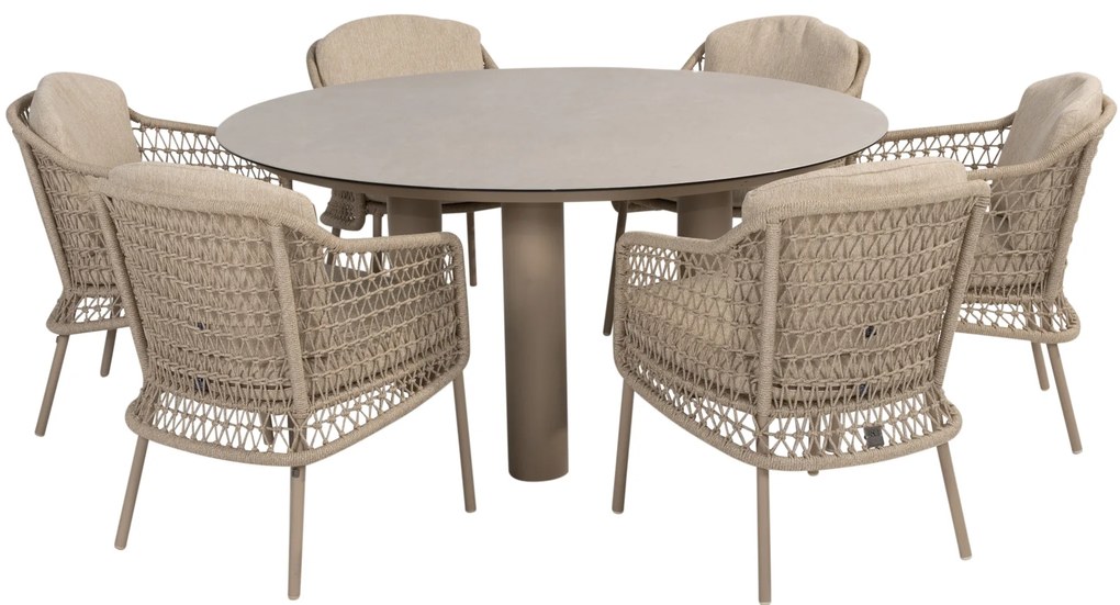 Donato Puccini dining tuinset 7 delig 160 cm rond keramiek latte 4 Seasons Outdoor