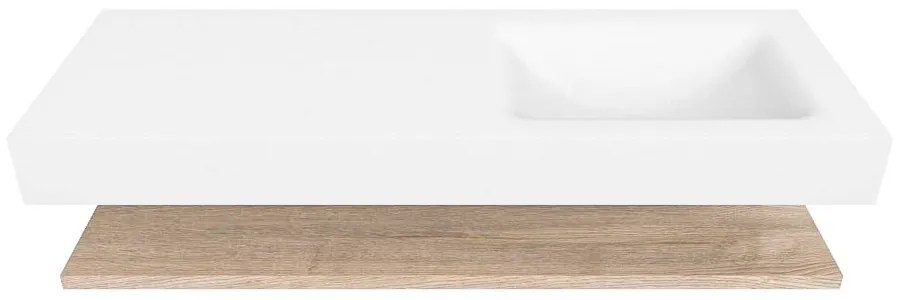 Zaro Alan badmeubel 130cm met planchet washed oak en vrijhangende wastafel cloud rechts zonder kraangat talc