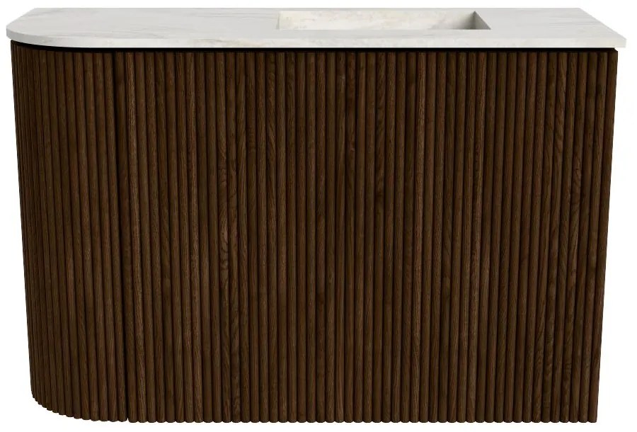 Mondiaz Joya DLux 60cm toiletmeubel ronding links walnut met wastafel faye rechts 1 kraangat ostra