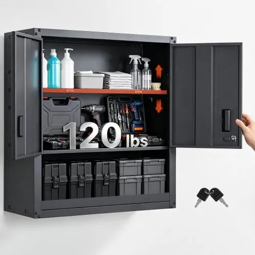 VEVOR Werkplaatskast, 762 x 305 x 762 mm, Stalen Gereedschapskast met Afsluitbare Deuren en Verstelbare Plank, Wandkast voor Garage, Kelder, Keuken, Magazijn, Zwart