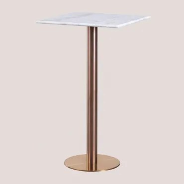 Vierkante Hoge Barkruktafel 60x60 Cm In Cosmopolitan Marmer Wit Marmer & Roségoud - Sklum