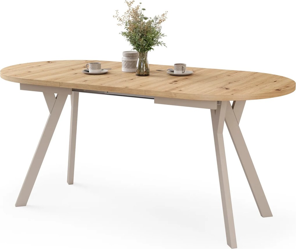 Mazzoni ALMO Artisan Eiken / kasjmier poten - OVALE UITSCHUIFTAFEL 120-220 cm VOOR 10-12 PERSONEN