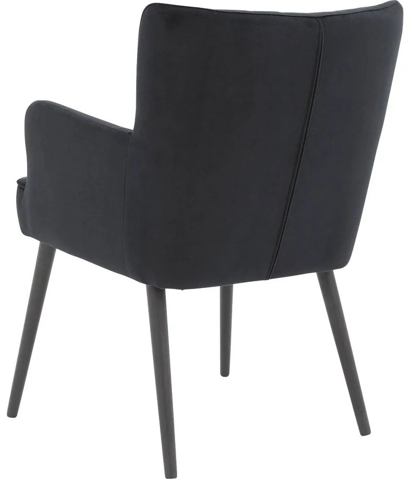 Goossens Eetkamerstoel Rob zwart velvet stof met armleuning, urban industrieel