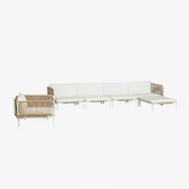 Tuinset Met 4-delige Modulaire Hoekbank Met Poef En Stoel Van Roubly Staal Beige Amandelroos - Sklum
