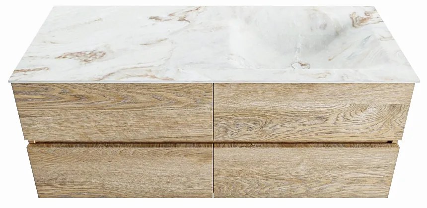 Mondiaz Vica DLux badmeubel 120cm washed oak 4 lades met wastafel frappe rechts 1 kraangat