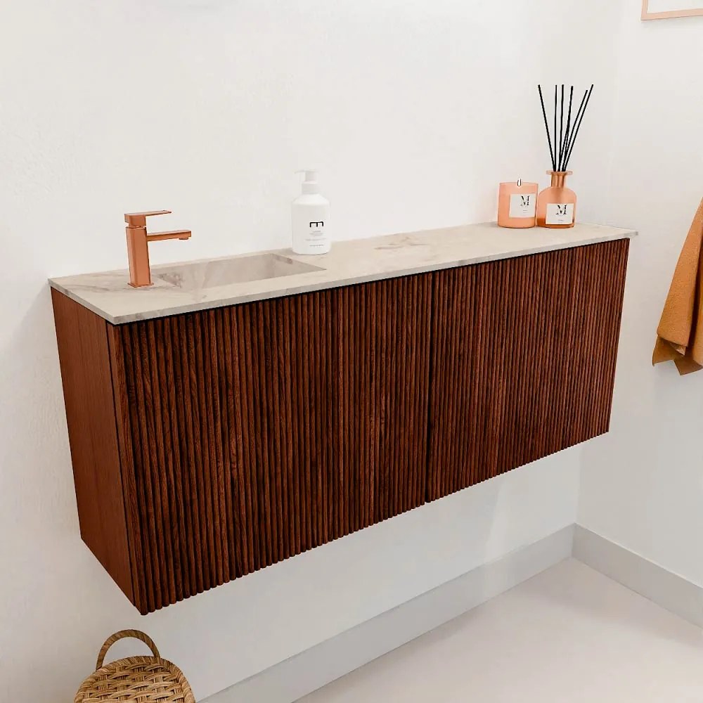 Mondiaz Joya DLux 100cm toiletmeubel ruby met wastafel faye links 1 kraangat frappe
