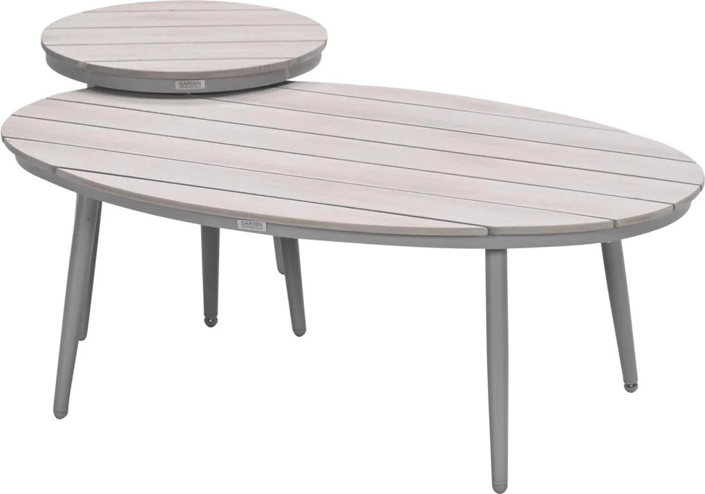Garden Impressions Lucas bijzettafels taupe - teak look - Ø50x48 cm & 120x75x45 cm