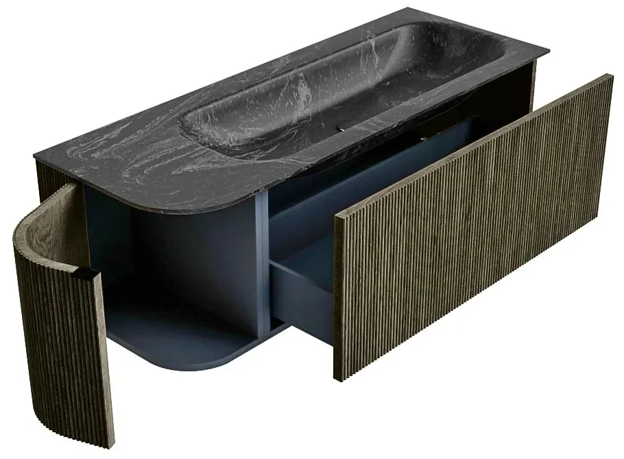 Mondiaz Kurve-dlux 125cm badmeubel ronding links shadow met 1 lade en deur en wastafel big medium rechts zonder kraangat lava