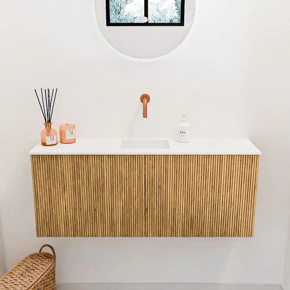 Mondiaz Joya 100cm toiletmeubel oak met wastafel faye midden zonder kraangat talc