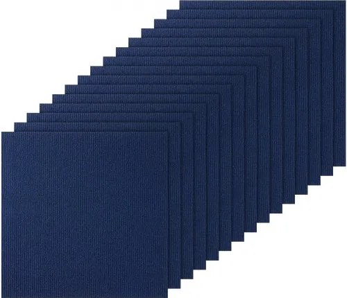 VEVOR Peel and Stick tapijttegels, 24 x 24 inch zelfklevende tapijttegels, zachte, zachte tapijttegels, doe-het-zelf installatie voor slaapkamer en woonkamer (15 stuks, donkerblauw)
