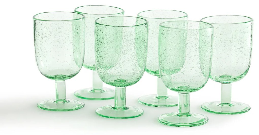 Set van 6 glazen op voet in bubbelglas, Faraji