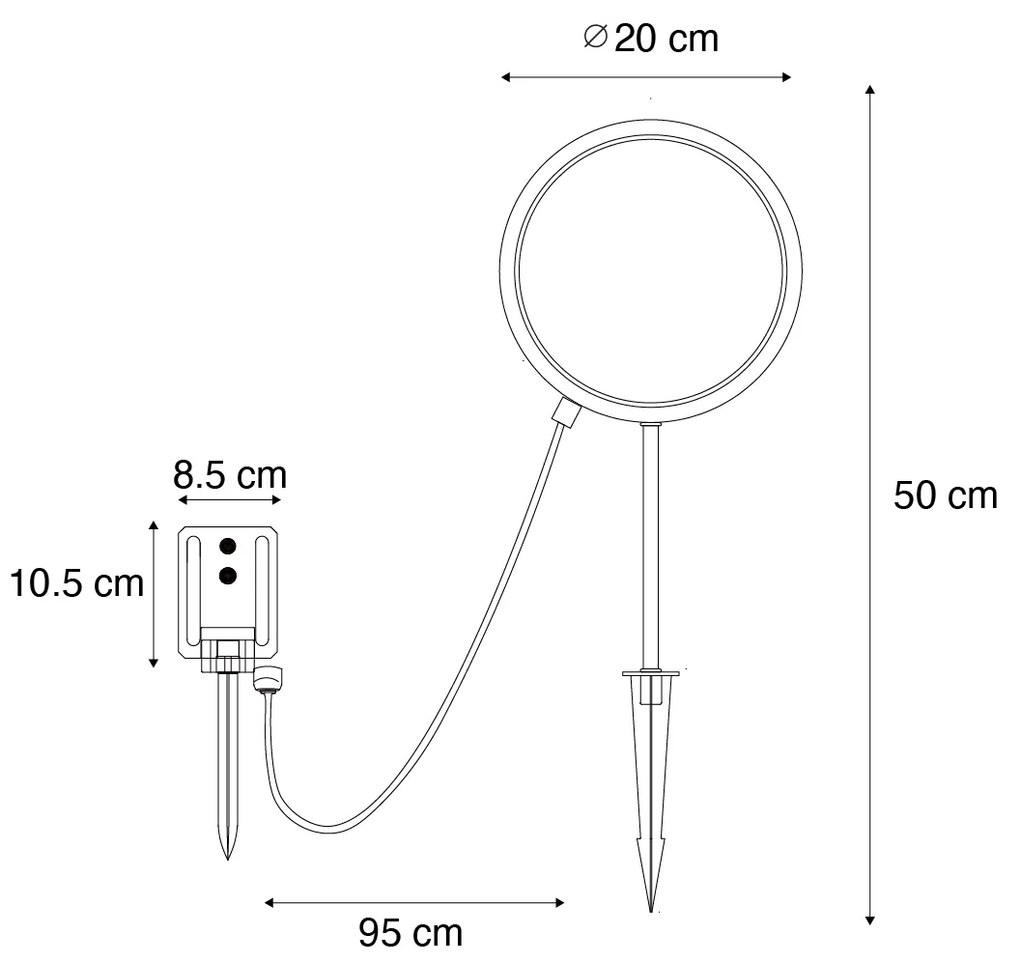 Buitenlamp Prikspot zwart 50 cm incl. LED oplaadbaar en solar IP65 - Adalind Design, Modern IP65 Buitenverlichting rond