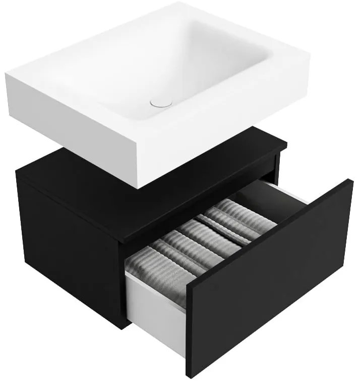 Zaro Alan badmeubel 60cm urban 1 lade met vrijhangende wastafel cloud midden zonder kraangat talc