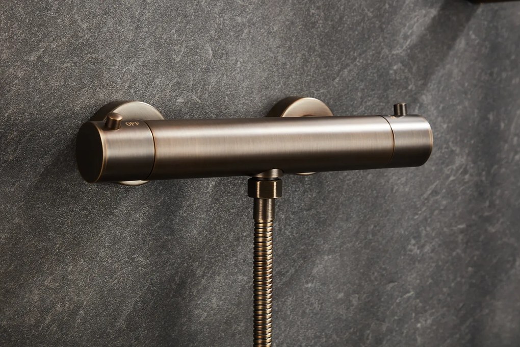 Saniclear Antique doucheset met thermostatische kraan, handdouche en glijstang verouderd messing
