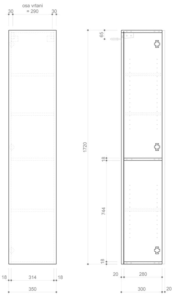 Sapho Espace kolomkast met 1 deur 35x32x175cm eiken