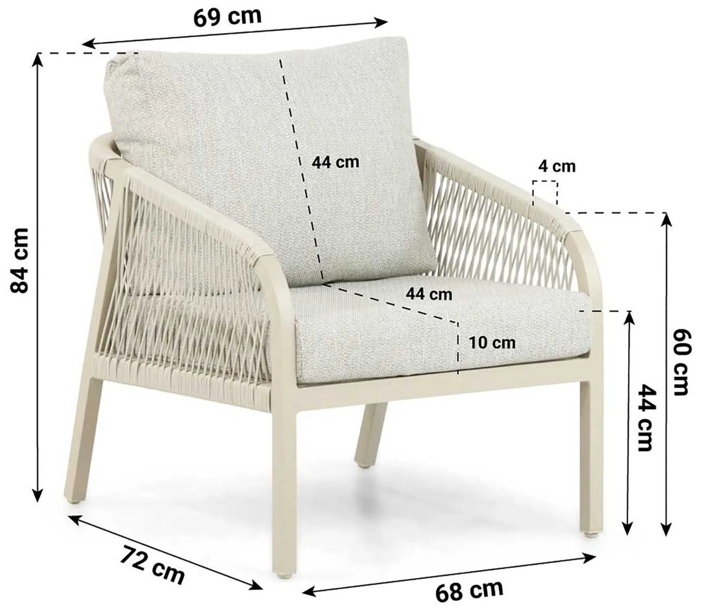 Stoel en Bank Loungeset 5 personen Aluminium/rope Taupe Lifestyle Garden Furniture Biagio