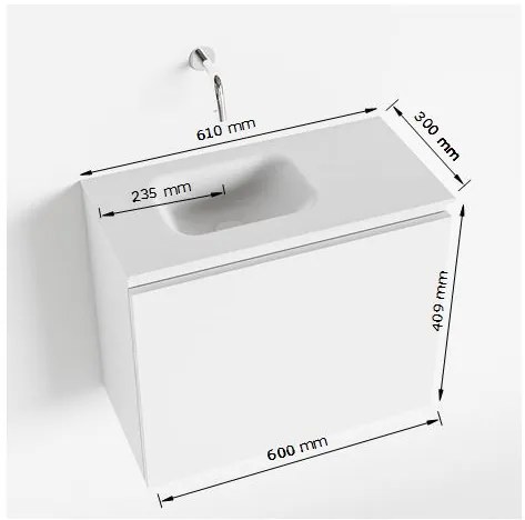 Mondiaz Olan 60cm toiletmeubel ocher met wastafel talc links 1 kraangat