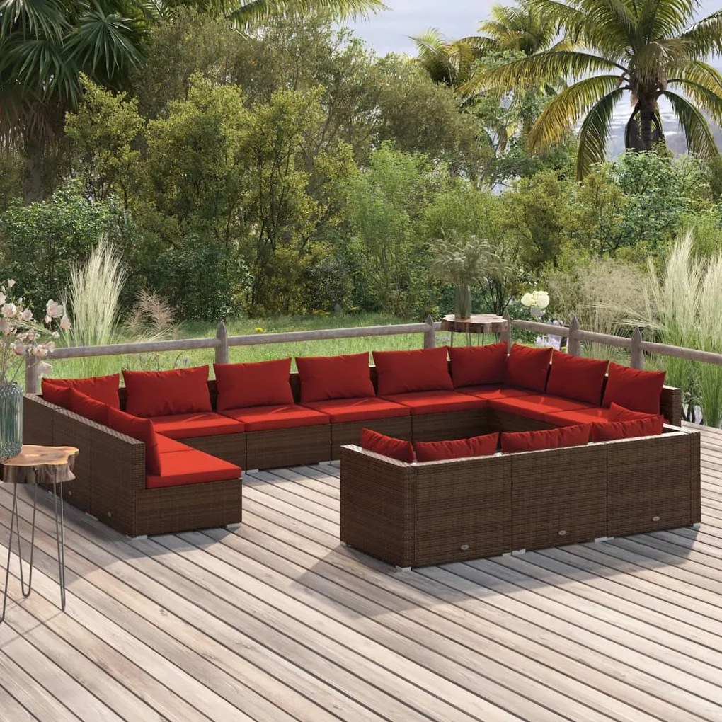 vidaXL 13-delige Loungeset met kussens poly rattan bruin