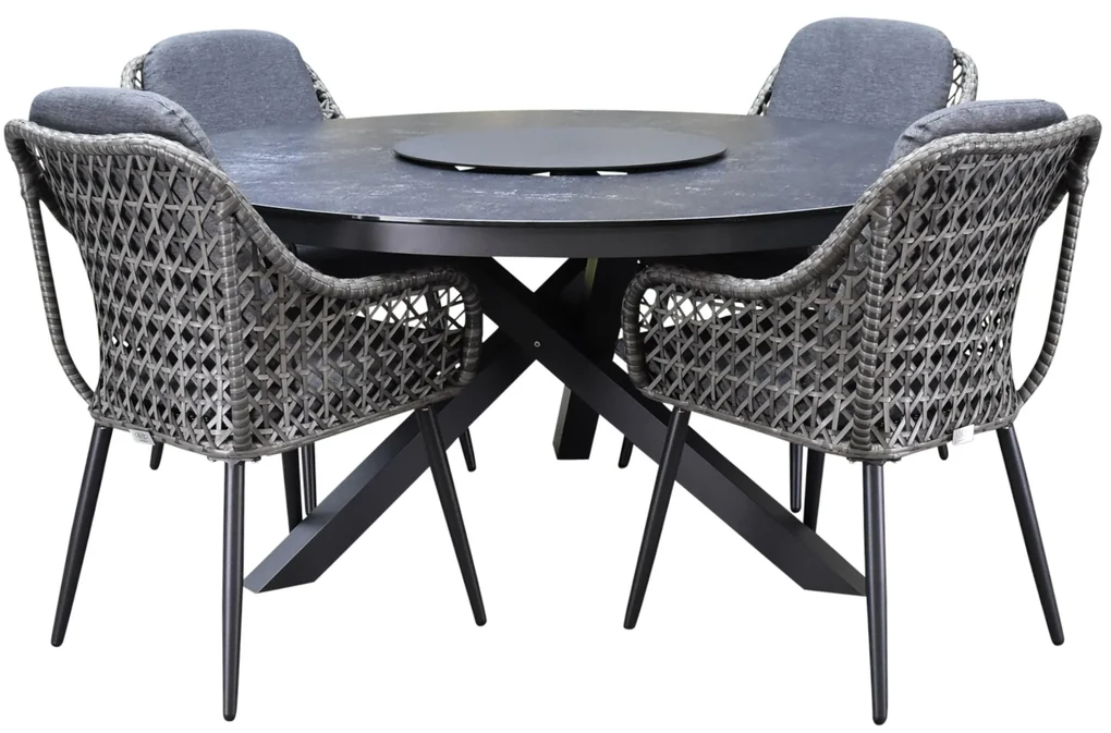 New Valley Dublin dining tuinset 150 cm rond 5 delig antraciet aluminium
