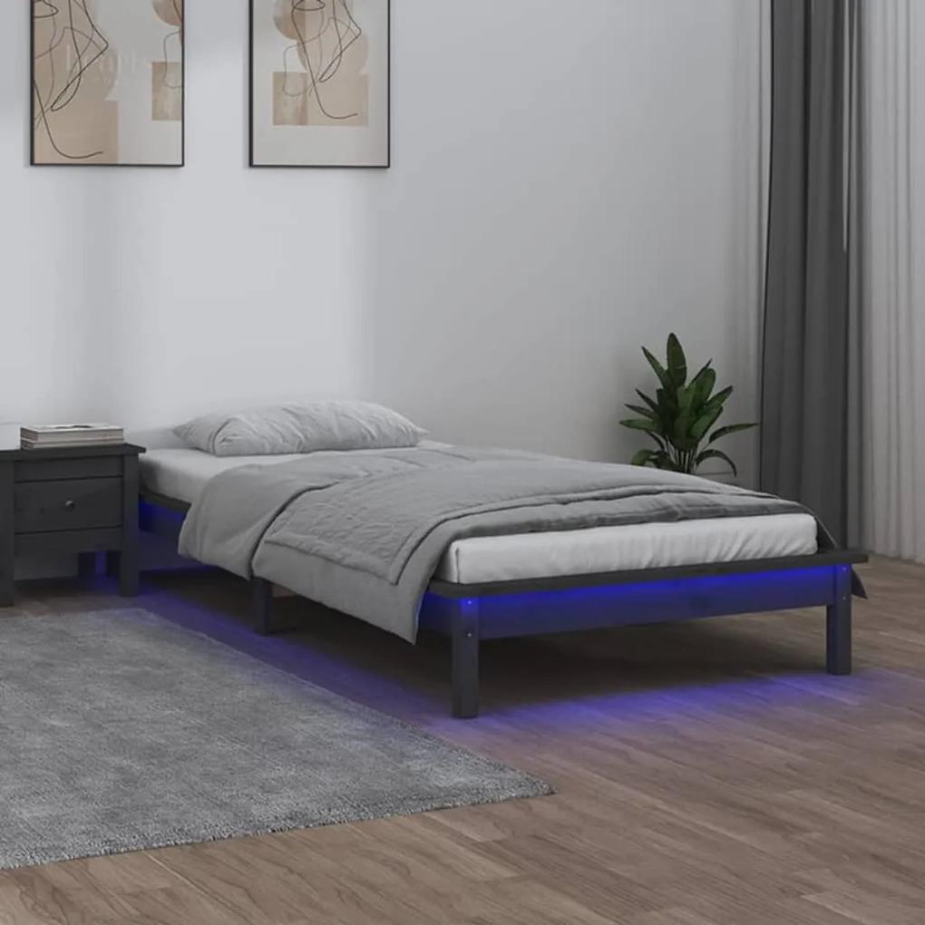 vidaXL Bedframe LED massief hout grijs 100x200 cm