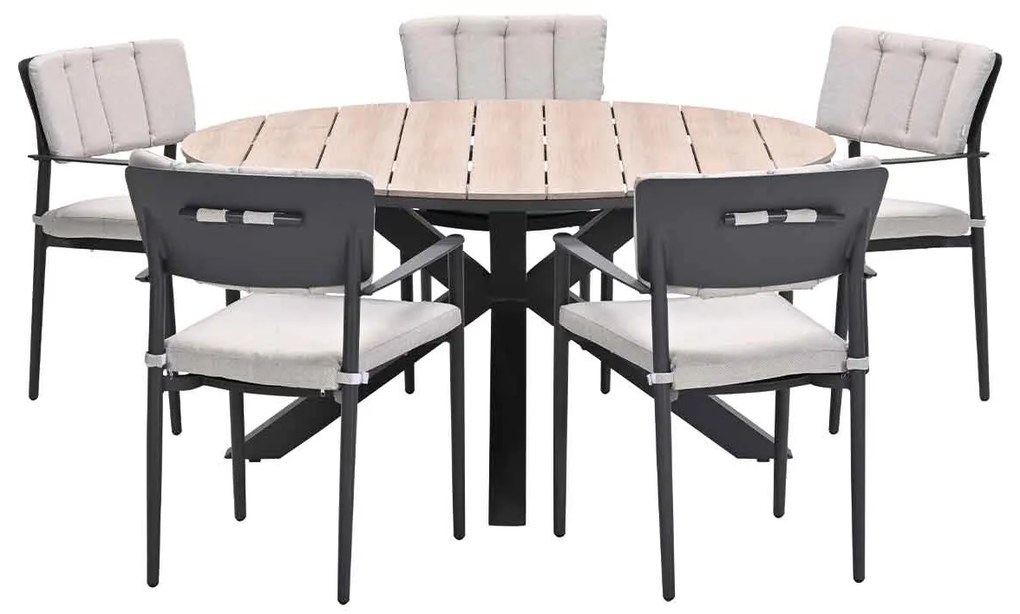 Garden Impressions Dane tuinset 6-delig - Tulli tuintafel Ø148x75 cm - light teak vironwood