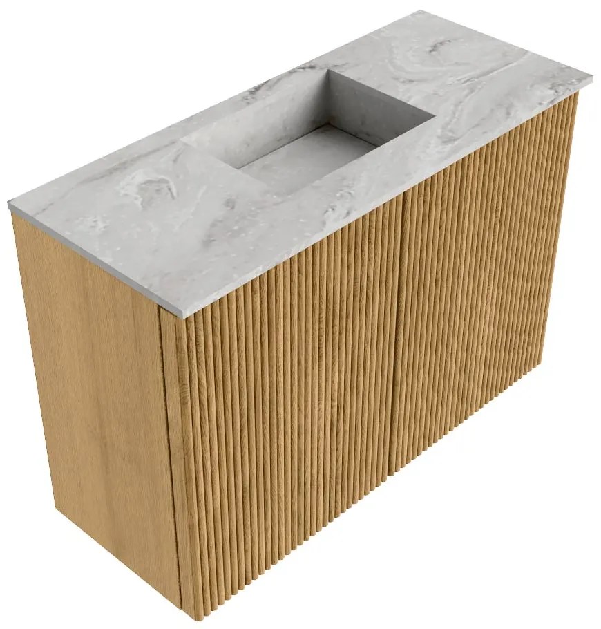 Mondiaz Joya DLux 60cm toiletmeubel oak met wastafel faye midden 1 kraangat glace