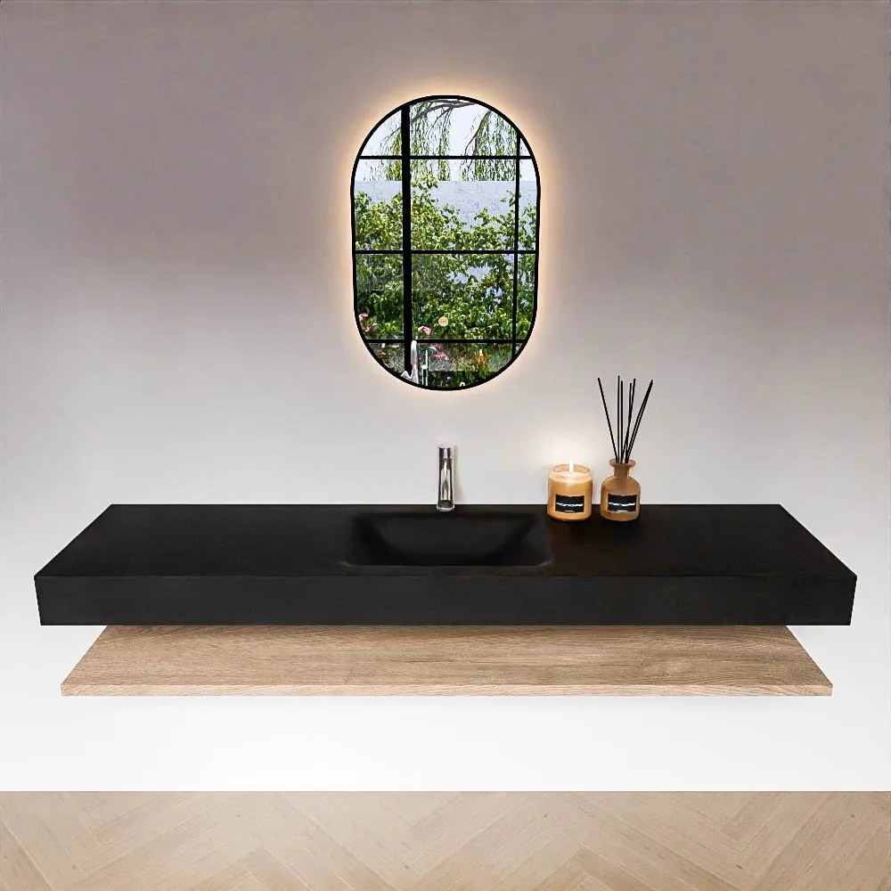 Zaro Alan badmeubel 180cm met planchet washed oak en vrijhangende wastafel cloud midden 1 kraangat urban