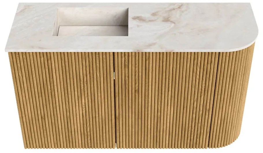 Mondiaz Joya DLux 70cm toiletmeubel ronding rechts oak met wastafel faye links zonder kraangat frappe