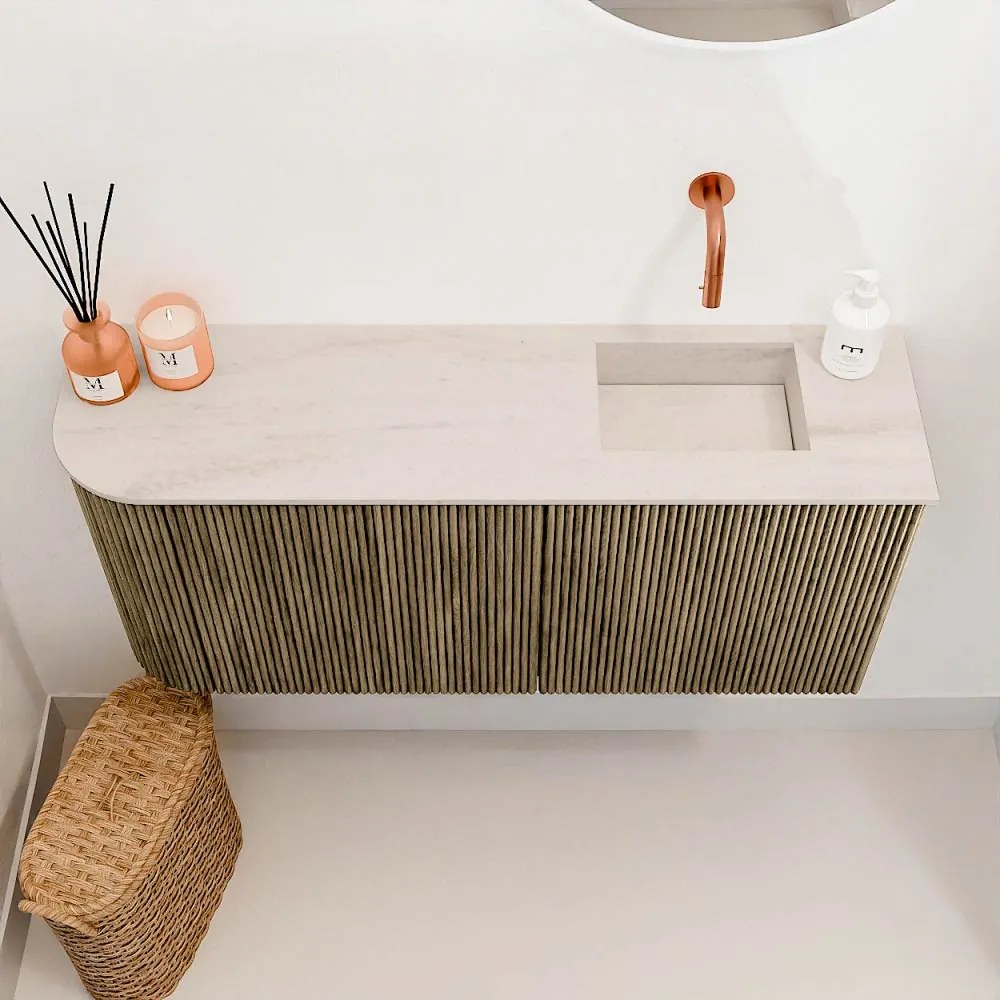 Mondiaz Joya DLux 90cm toiletmeubel ronding links dusk met wastafel faye rechts zonder kraangat meli