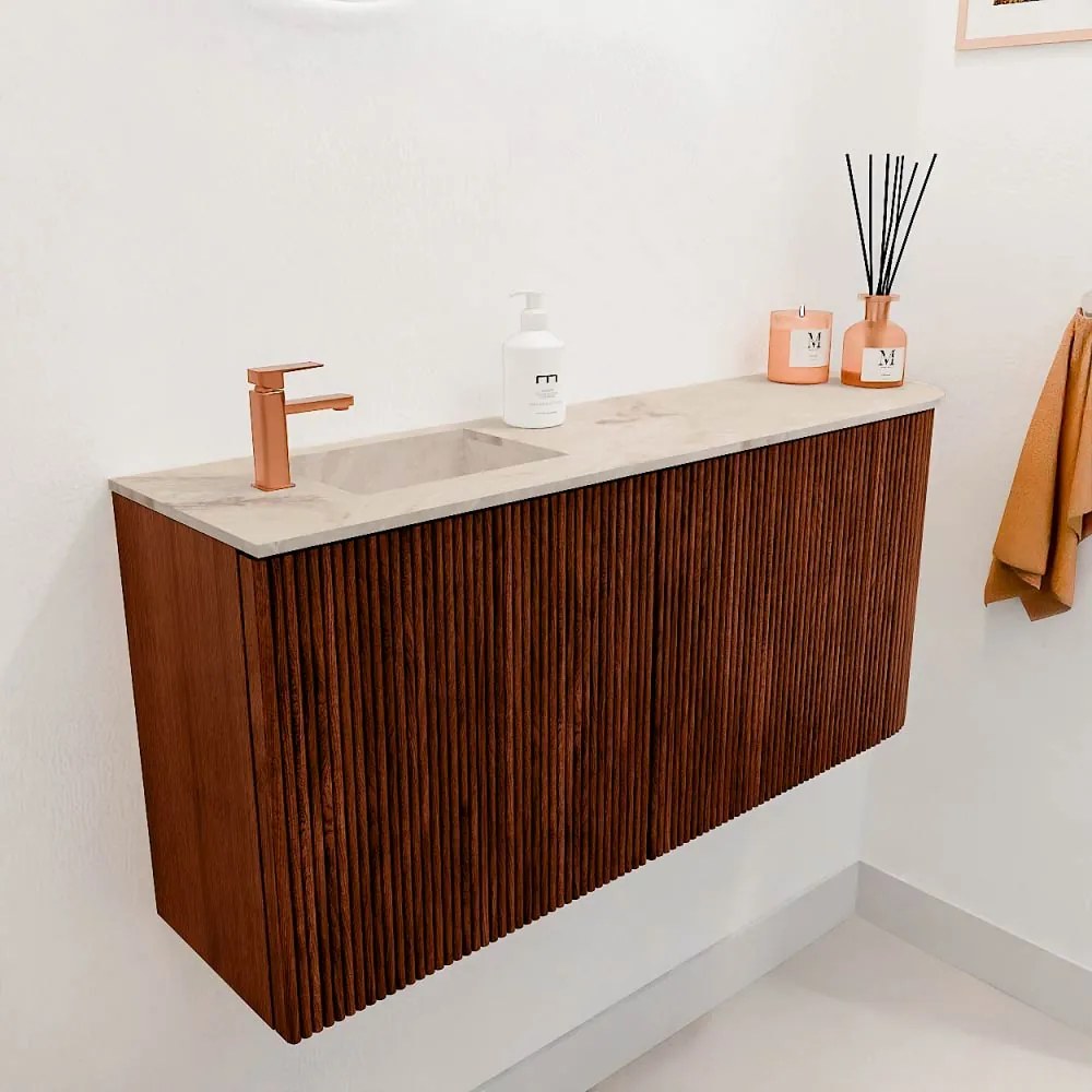 Mondiaz Joya DLux 90cm toiletmeubel ronding rechts ruby met wastafel faye links 1 kraangat frappe