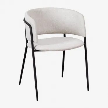 Set Van 2 Nalon Gestoffeerde Eetkamerstoelen Zwart & Stof Gebroken Wit & Tela - Sklum