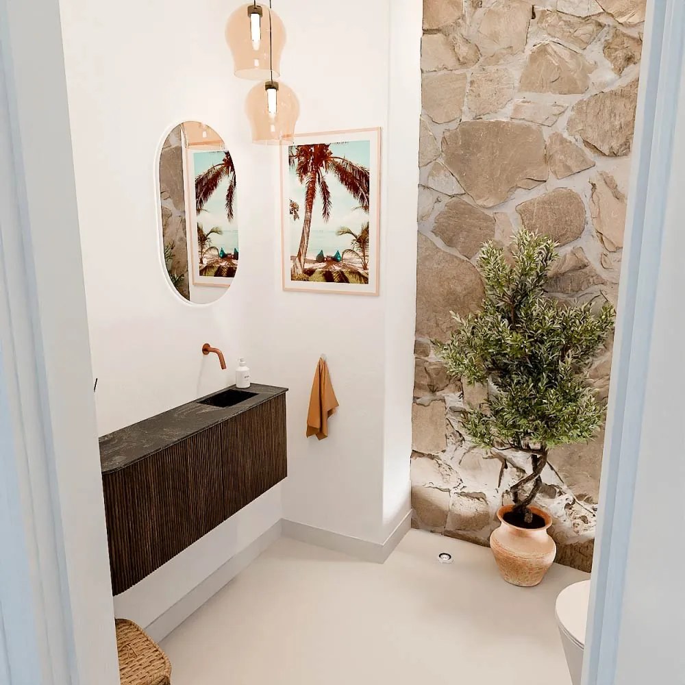 Mondiaz Joya DLux 100cm toiletmeubel ronding links walnut met wastafel faye rechts zonder kraangat lava