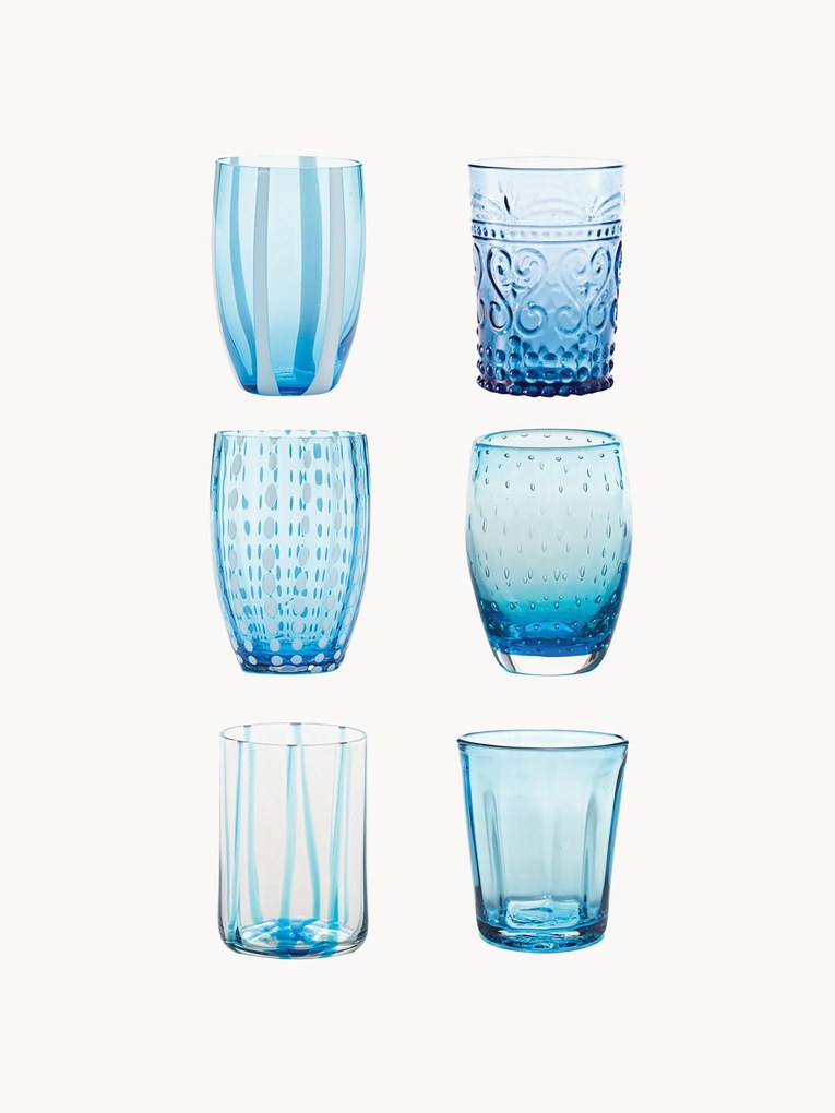 Handgemaakte waterglazen Melting, 6-delig