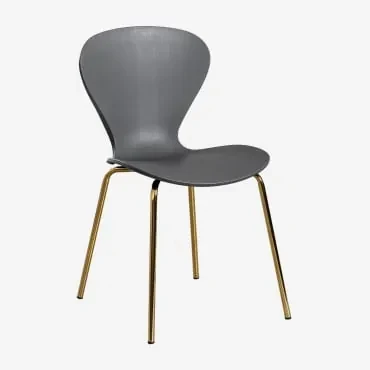 Set Van 2 Stapelbare Eetkamerstoelen Uit Donkergrijs & Goud - Sklum