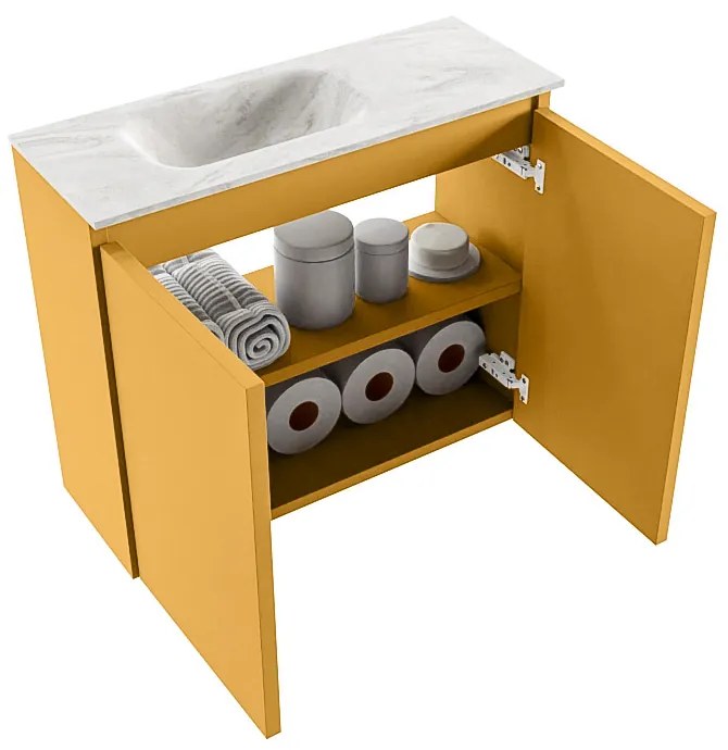 Mondiaz Ture DLux toiletmeubel 60cm ocher met wastafel ostra links zonder kraangat