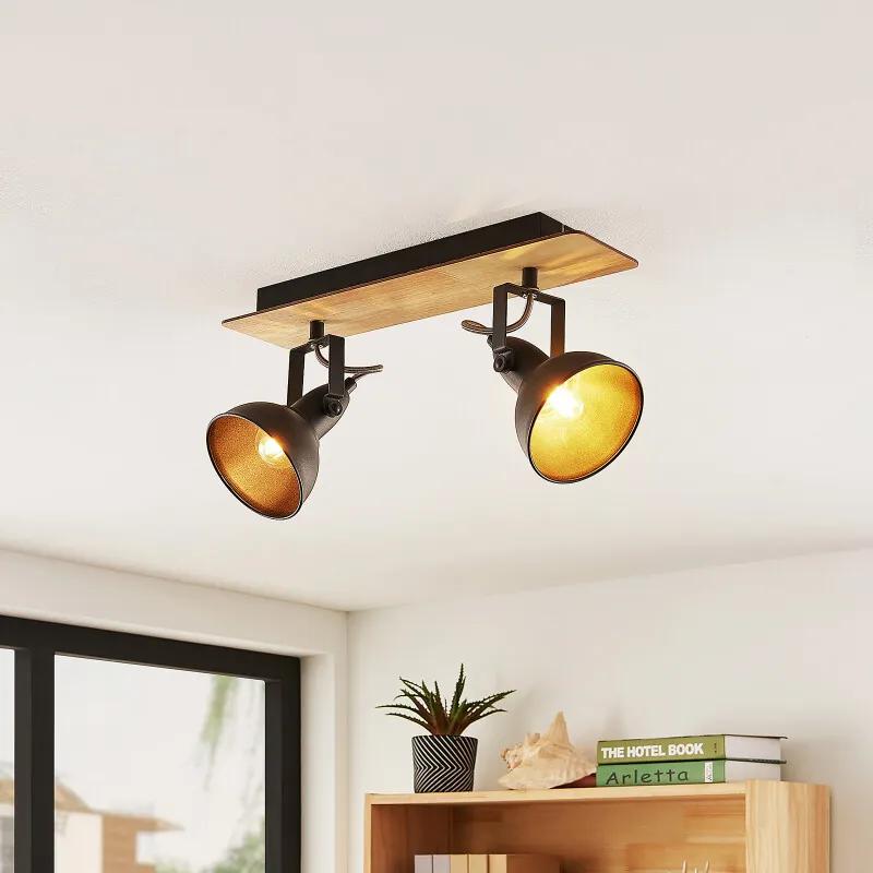 Aylis plafondlamp, zwart, hout, 2-lamps - lampen-24