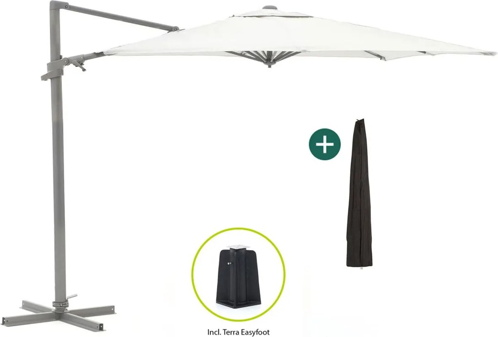 Parasol Shadowline Francisco | Inclusief hoes | Vierkant | 300x300cm | Met draaihendel | Grijs/Antraciet  | Kees Smit Tuinmeubelen