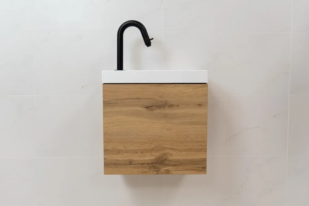 Sanigoods Minimo toiletmeubel 40cm dakota oak met mat witte fontein met kraangat
