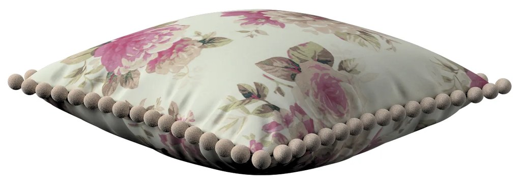 Dekoria Kussenhoes Wera met pompons, beige-roze 45 x 45 cm