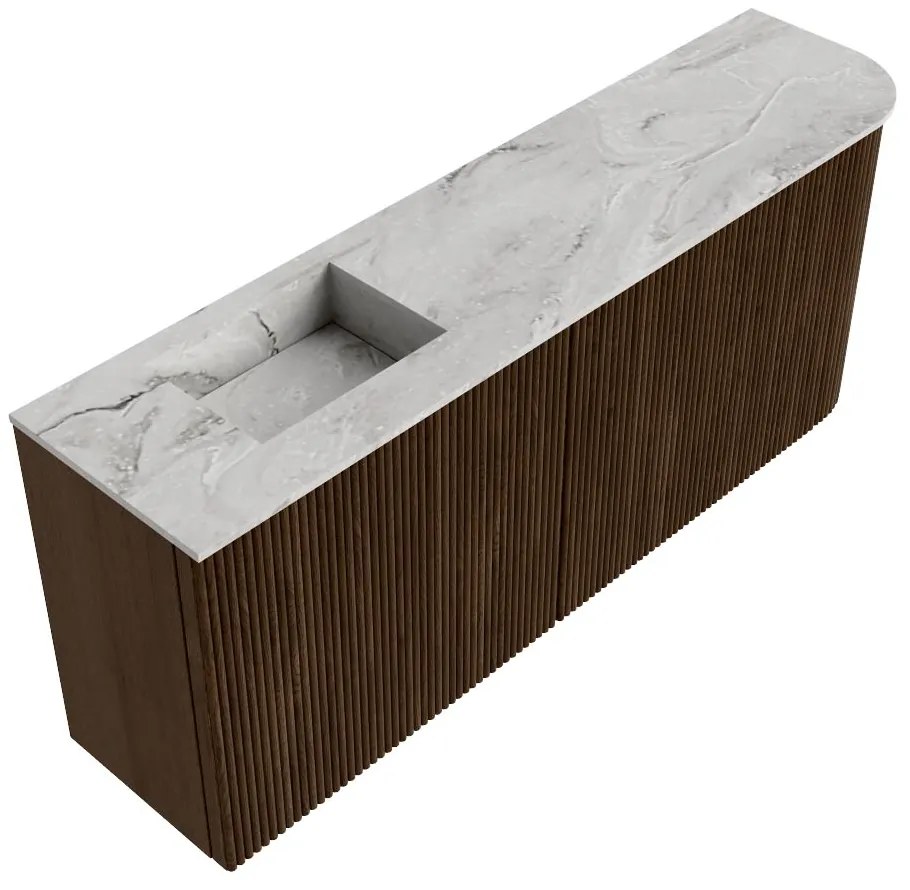 Mondiaz Joya DLux 100cm toiletmeubel ronding rechts walnut met wastafel faye links 1 kraangat glace