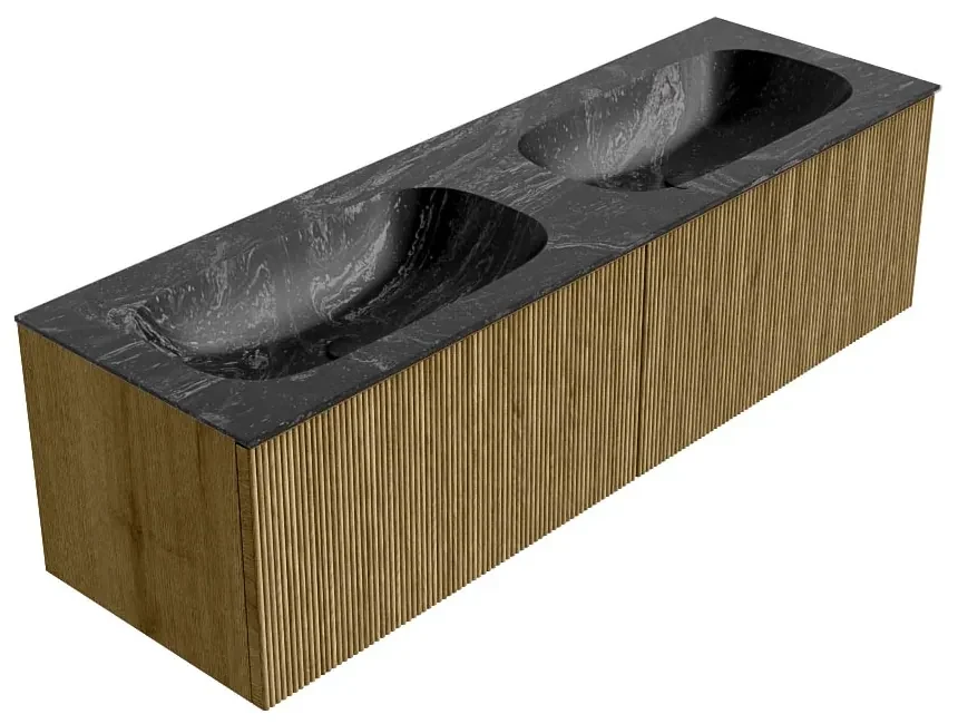 Mondiaz Kurve-dlux 150cm badmeubel dusk met 2 lades en wastafel stor small dubbel zonder kraangat lava
